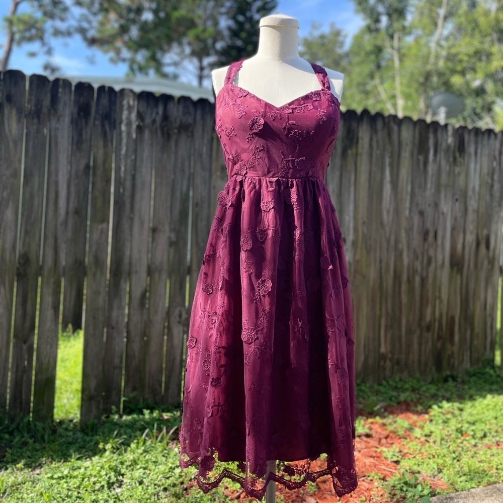 Burgundy Lace ModCloth Halter Tie Dress